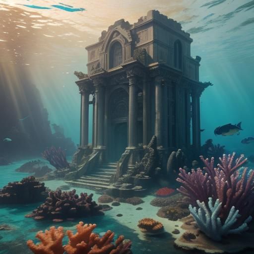 Sunken City Ruins with Coral, Fantasy Concept Art