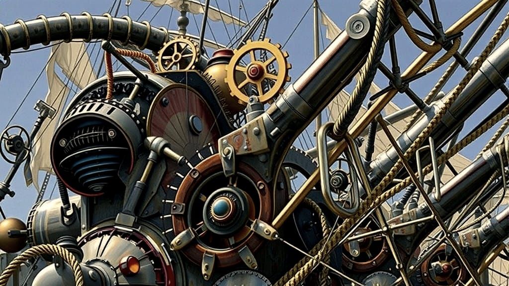 Steampunk Sailing Vessel in Turbulent Seas