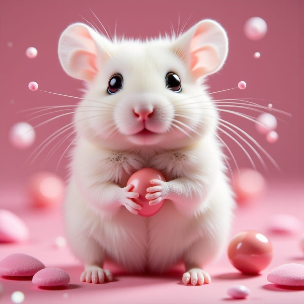 Fuzzy Pink Bubblegum Hamster in Whimsical Surroundings