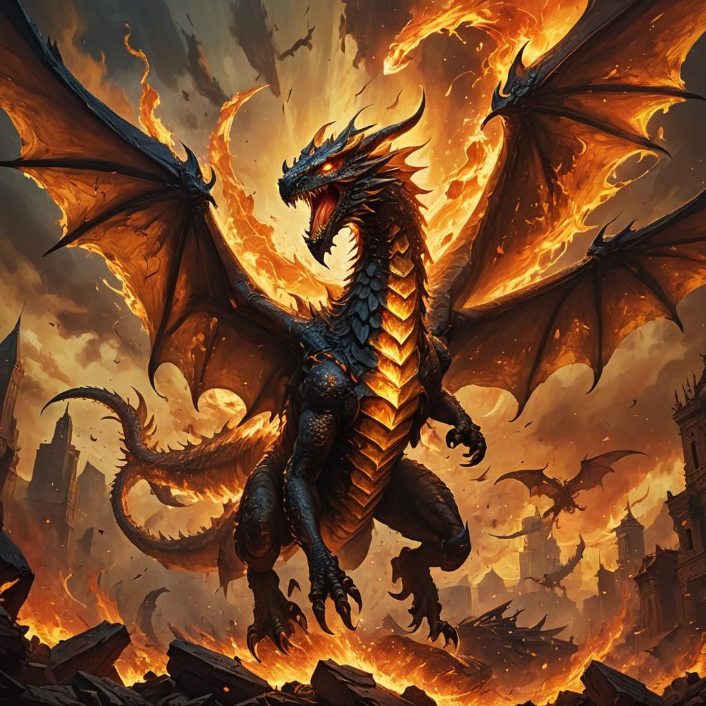 Solar Wyvern Soaring Through Fiery Inferno