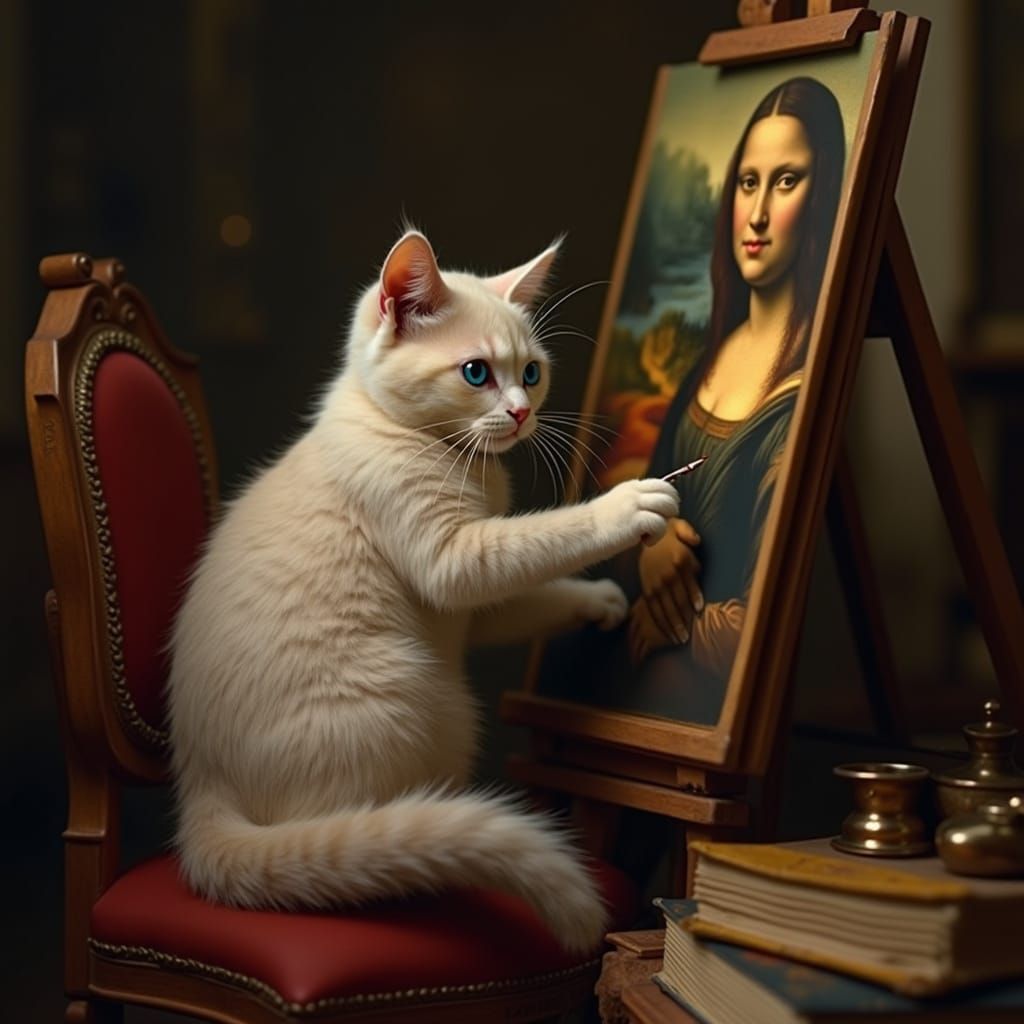 Cat as Da Vinci Painting Mona Lisa, Renaissance Style