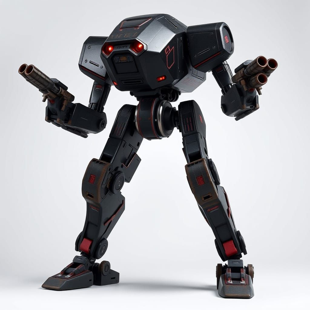 Gritty Cyberpunk Battle Droid in Midnight Black and Crimson