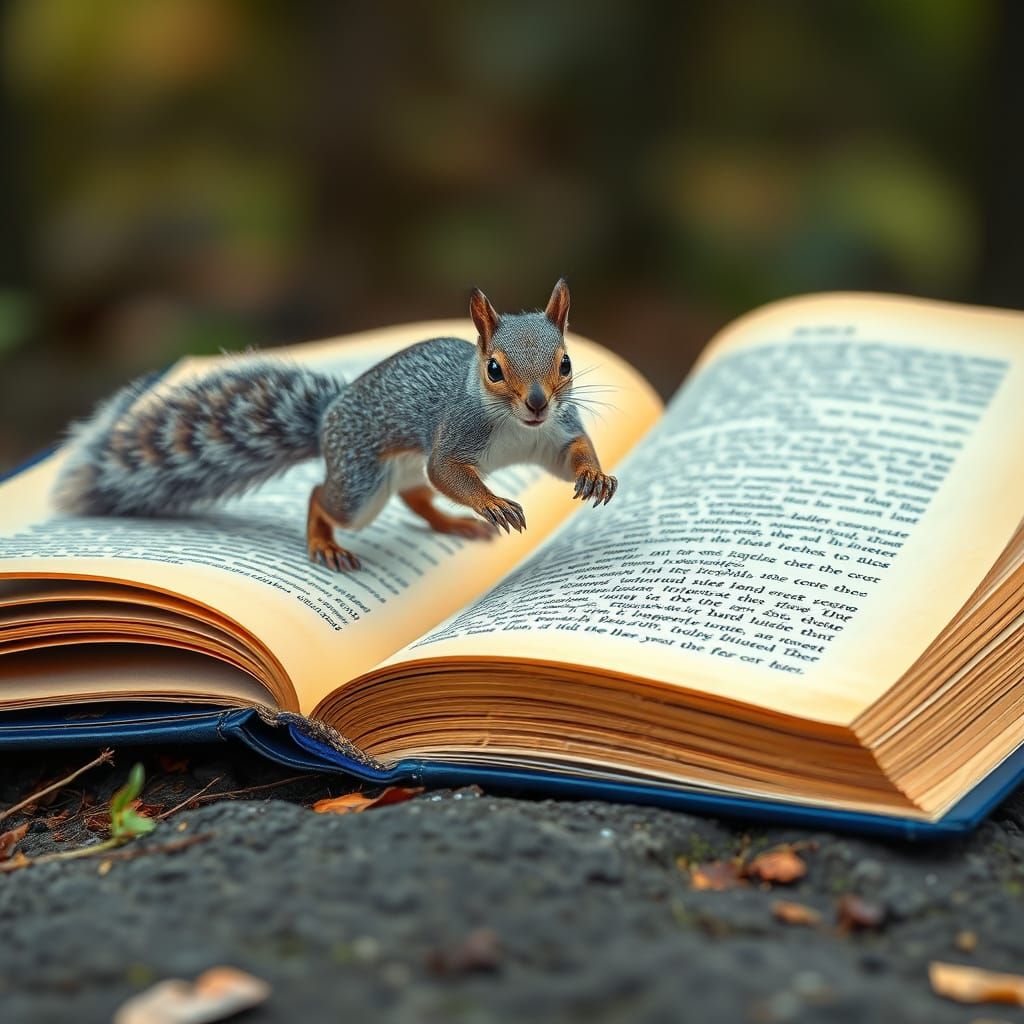 Majestic Squirrel Runs on Ancient Royal Blue Book in a Fores...