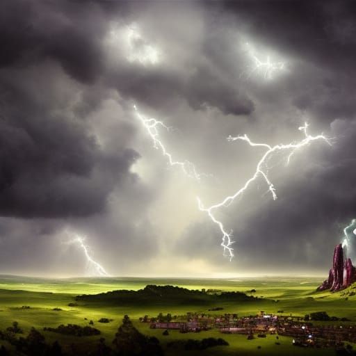 Purple thunder and lightning& stormy gray skies& Beautiful background