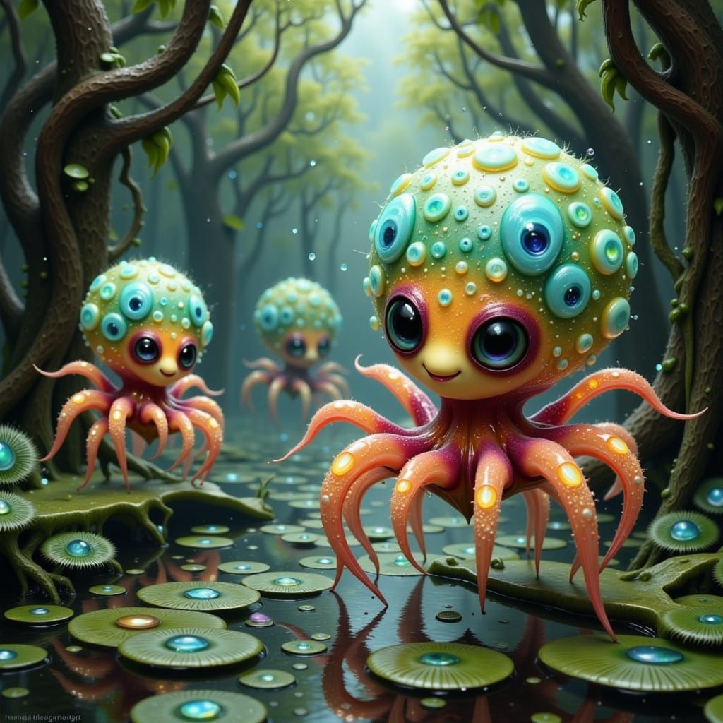 Whimsical Fae in a Misty Cypress Swamp