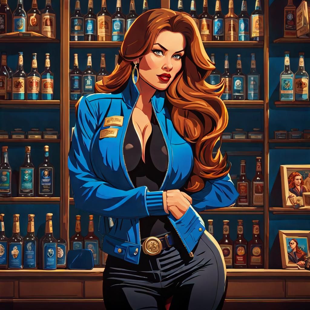 Redhead in Blue Jacket, Digital Art Portrait