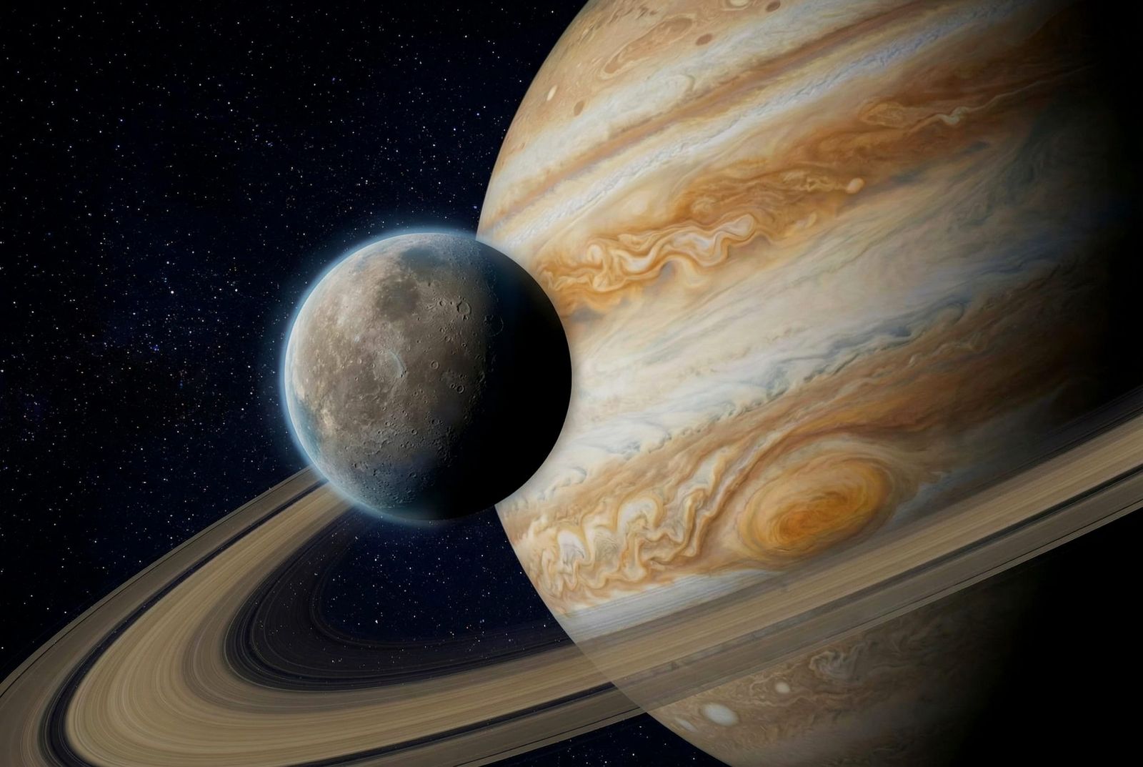 Mimas Moon Orbits Saturn Planet