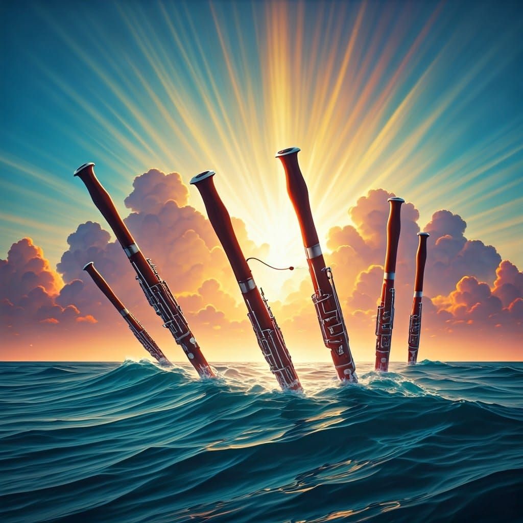 Majestic Bassoons Emerge into Vibrant Rainbow Clouds
