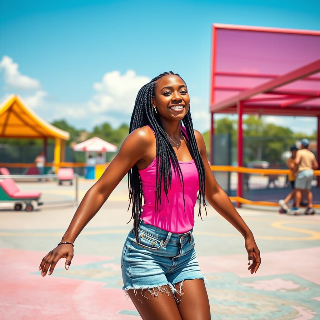 Young Woman Roller Skating on a Sunny Afternoon