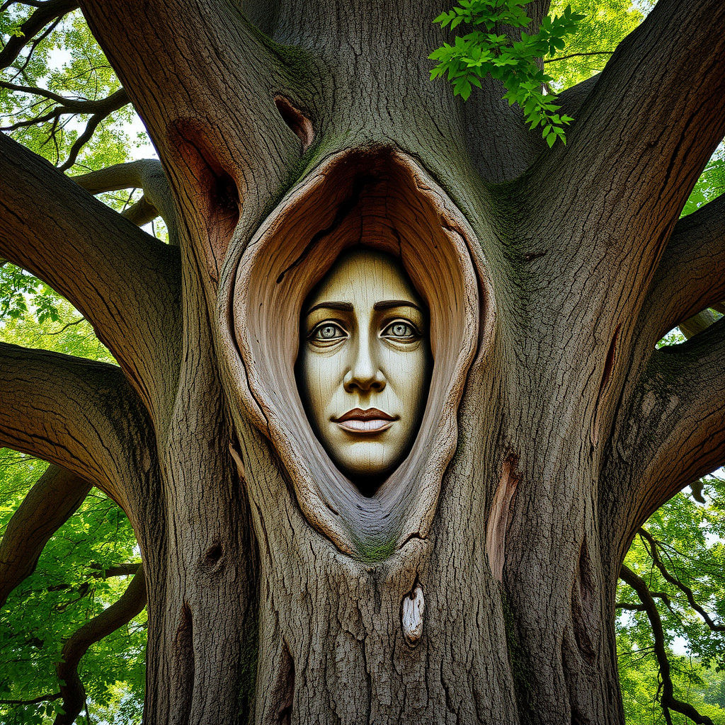 Oak Tree with Woman's Face in Bark
