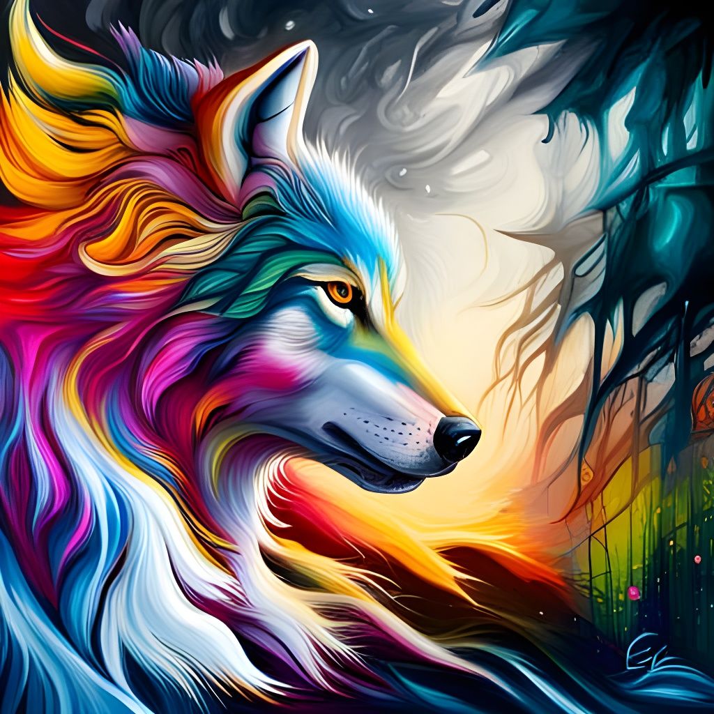 Colorful Graffiti Wolf Oil Painting