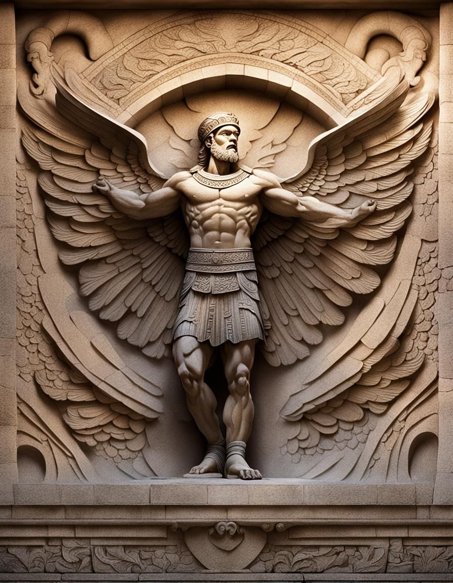 Winged Man Sculpture in Ancient Persian Style