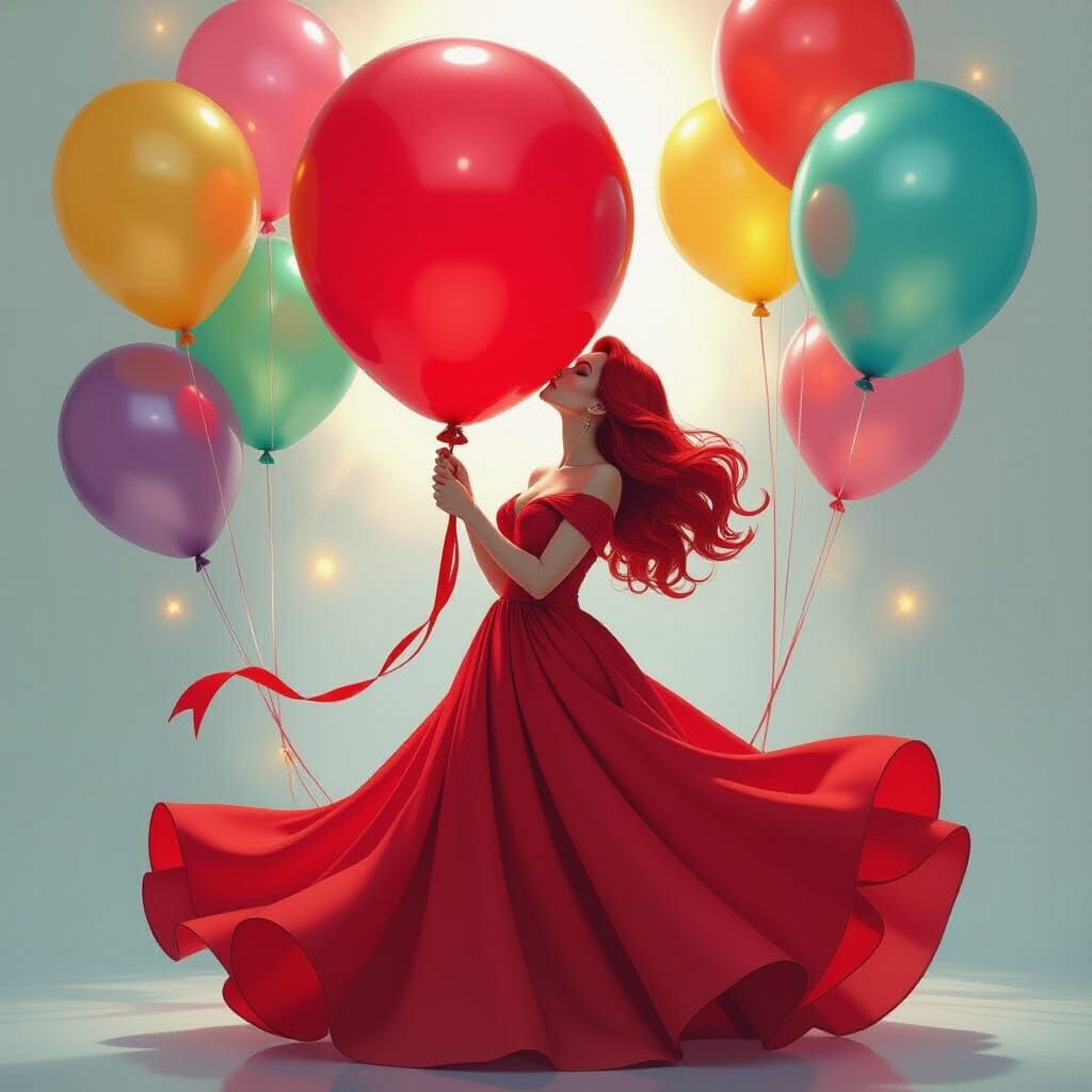 Scarlet Witch Kisses Birthday Balloon in Dreamy Style