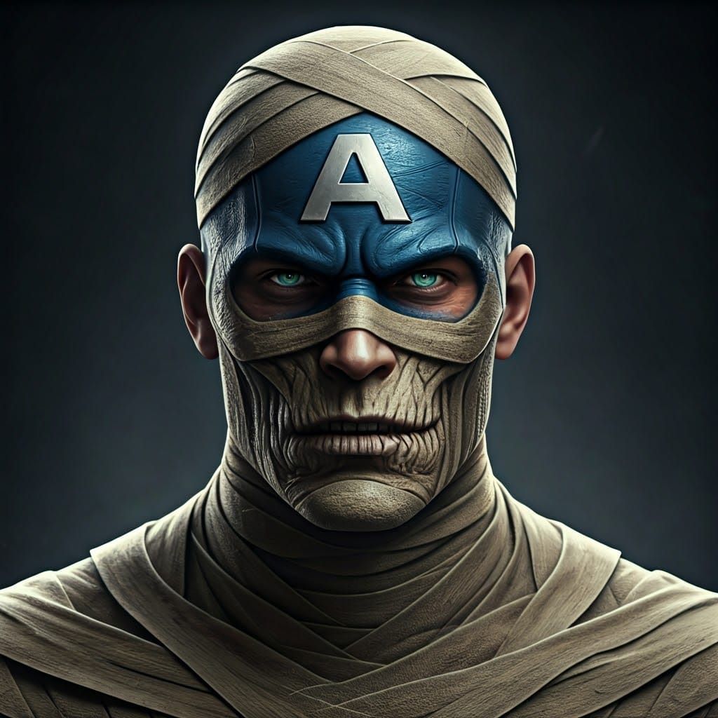 Captain America Mummy Portrait in Photorealistic Style