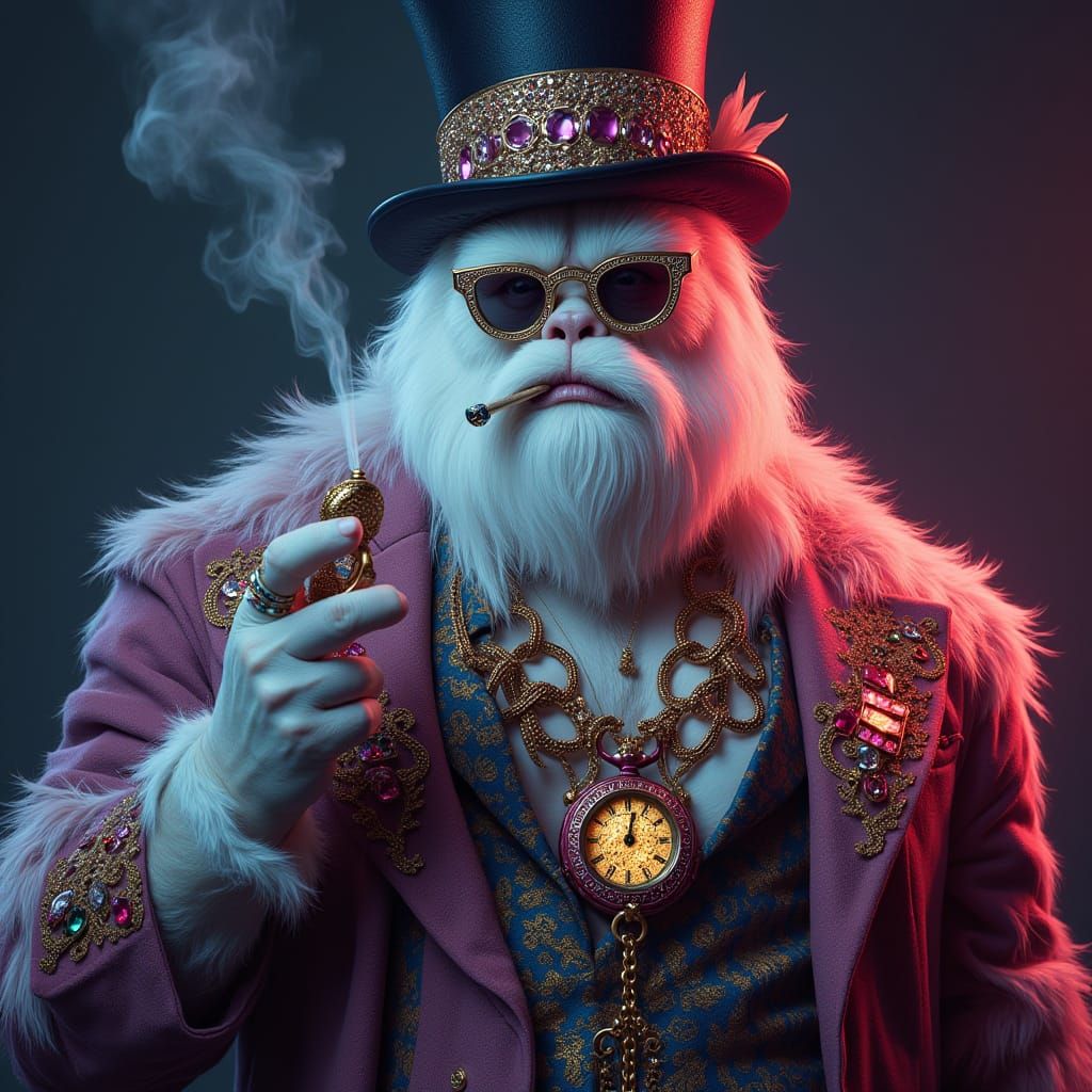 Elegant Sasquatch in Victorian Hip-Hop Style with Blings and...