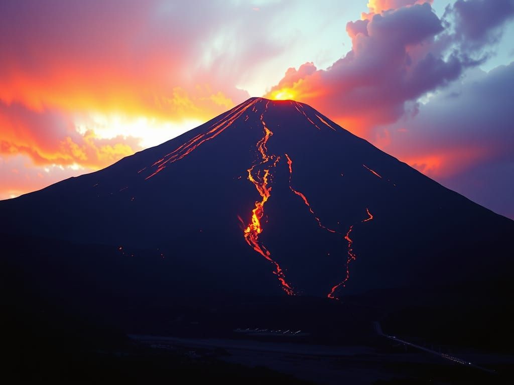 Towering Volcano in Cinematic Film Style