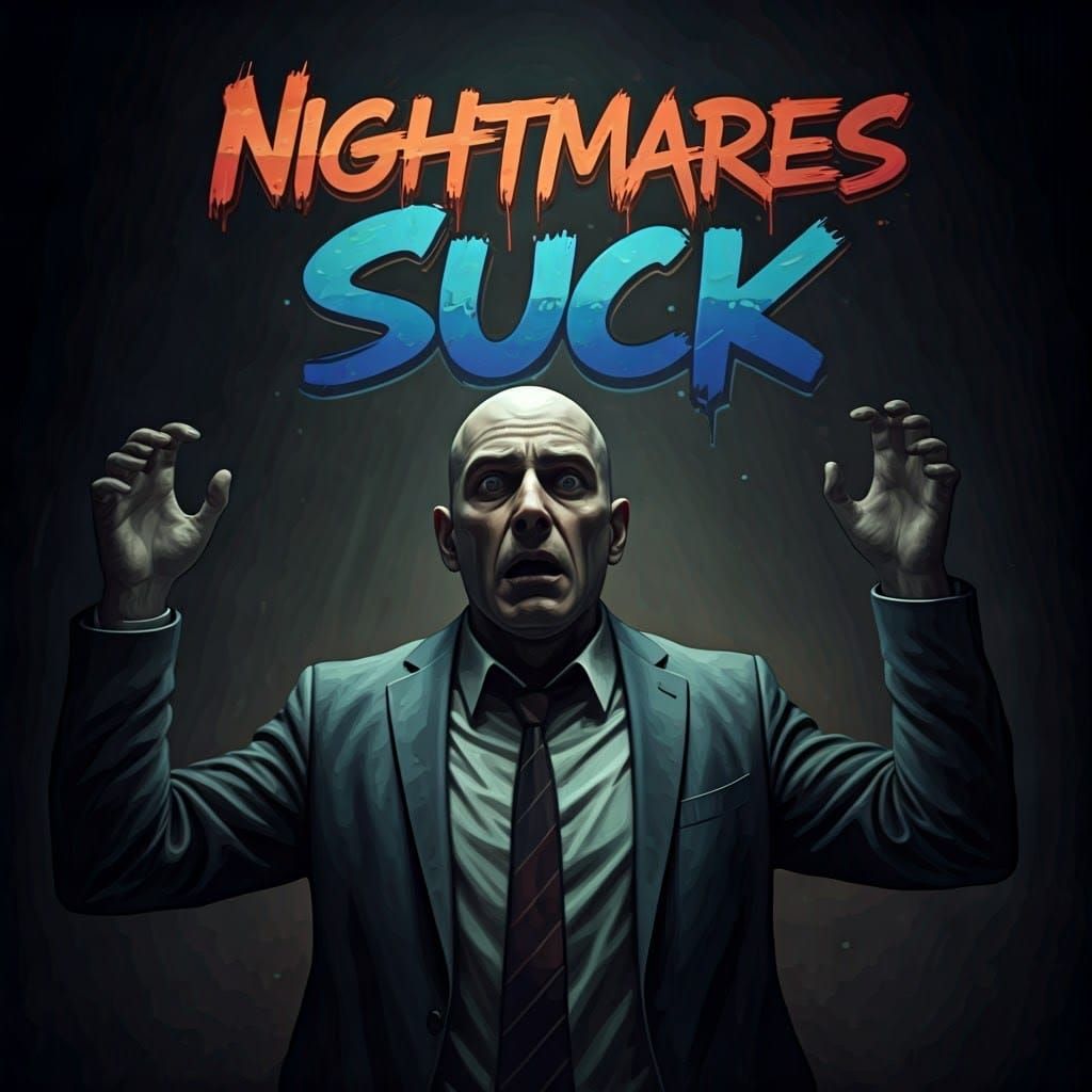 Bald Man Awakens from Nightmare in a Graffiti-Lit Hellish Sc...