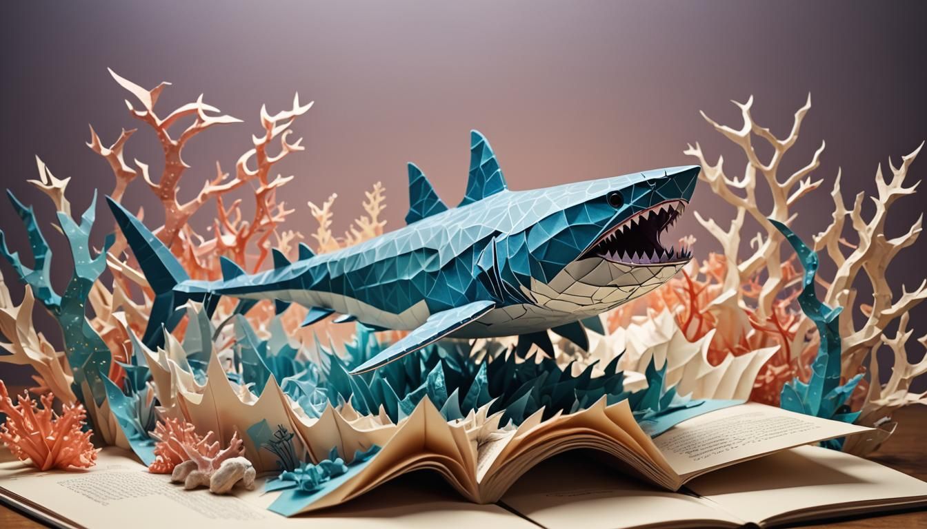 Bioluminescent Shark Emerges from Origami Pop-Up Book