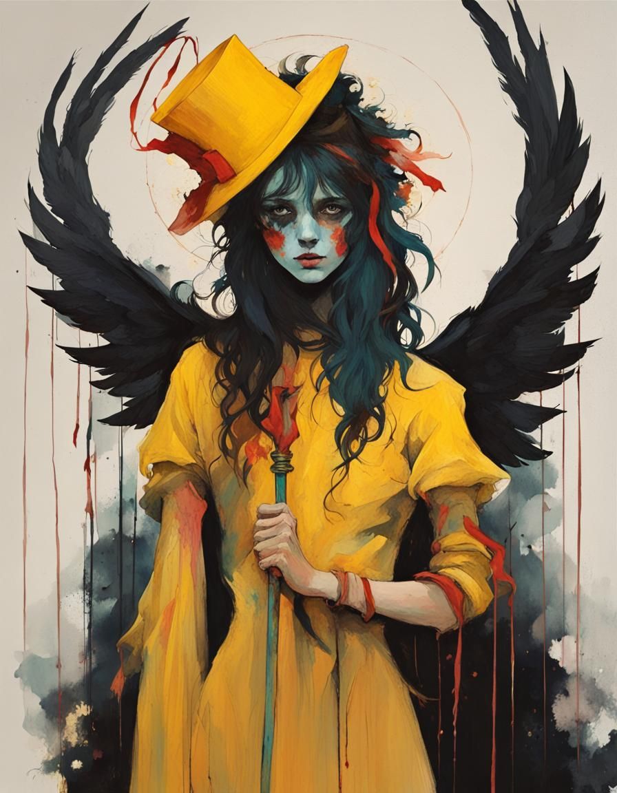 Masked Figure with Fiery Scepter Digital Art