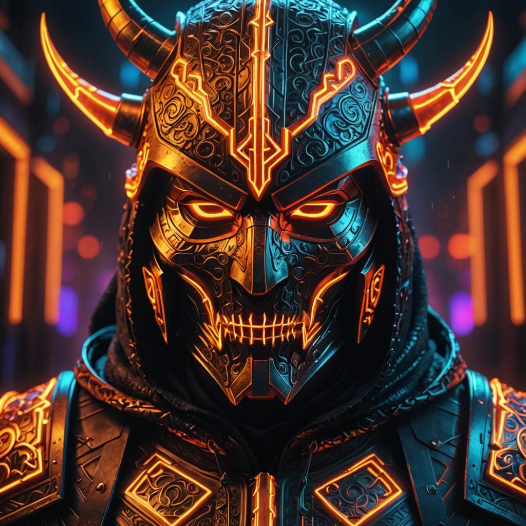 Demonic Knight in Glowing Runic Mask