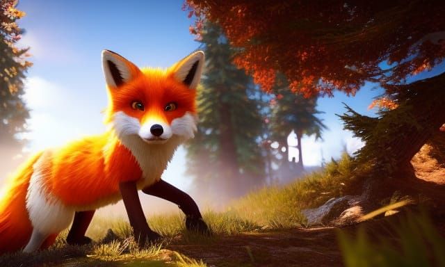 Adorable Fox in 3D Game Cinematic Style