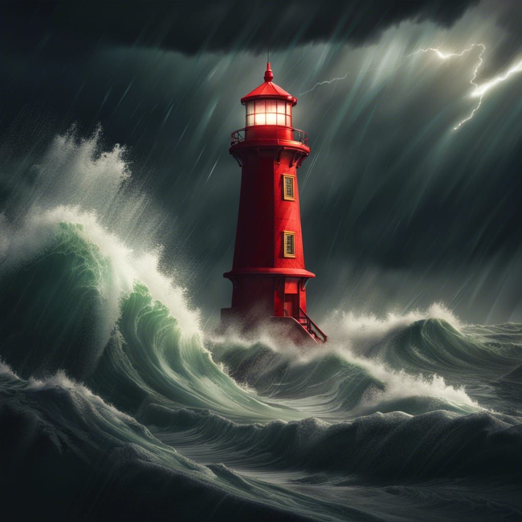 Island Lighthouse in Storm, Digital Matte Painting