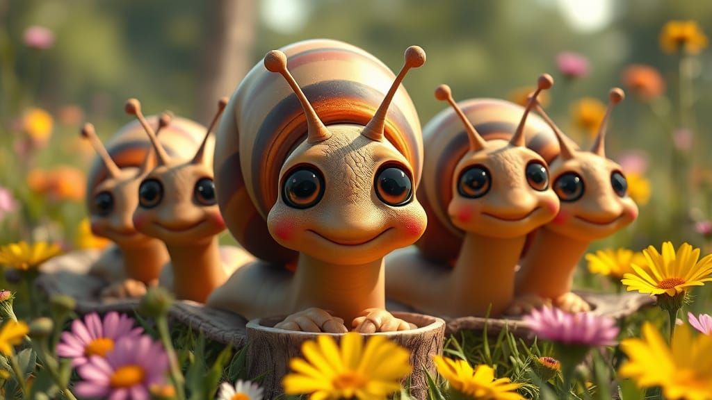 Cartoon Snails Picnic Adventure in 3D Game Style