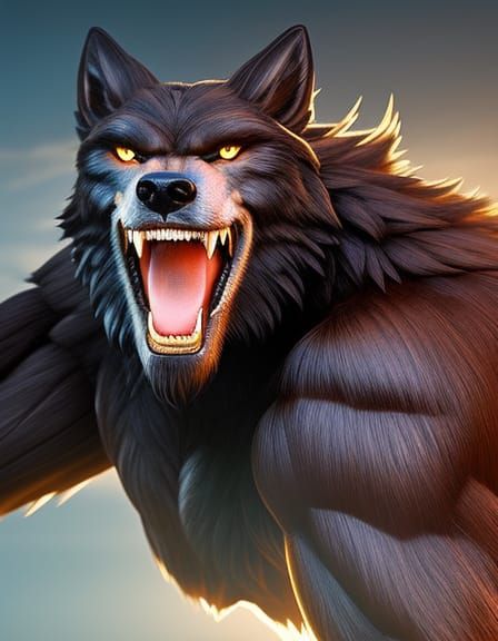 Muscular Werewolf Portrait in Detailed Digital Painting