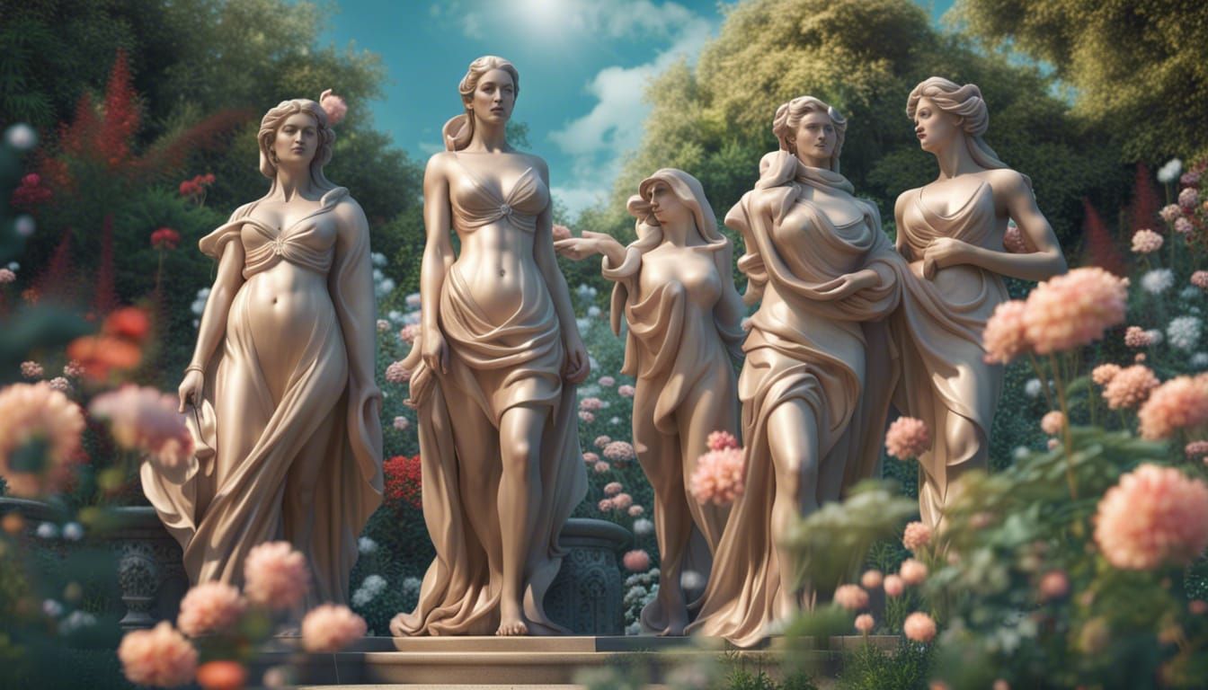 Secret Flower Garden with Nude Statue: Concept Art