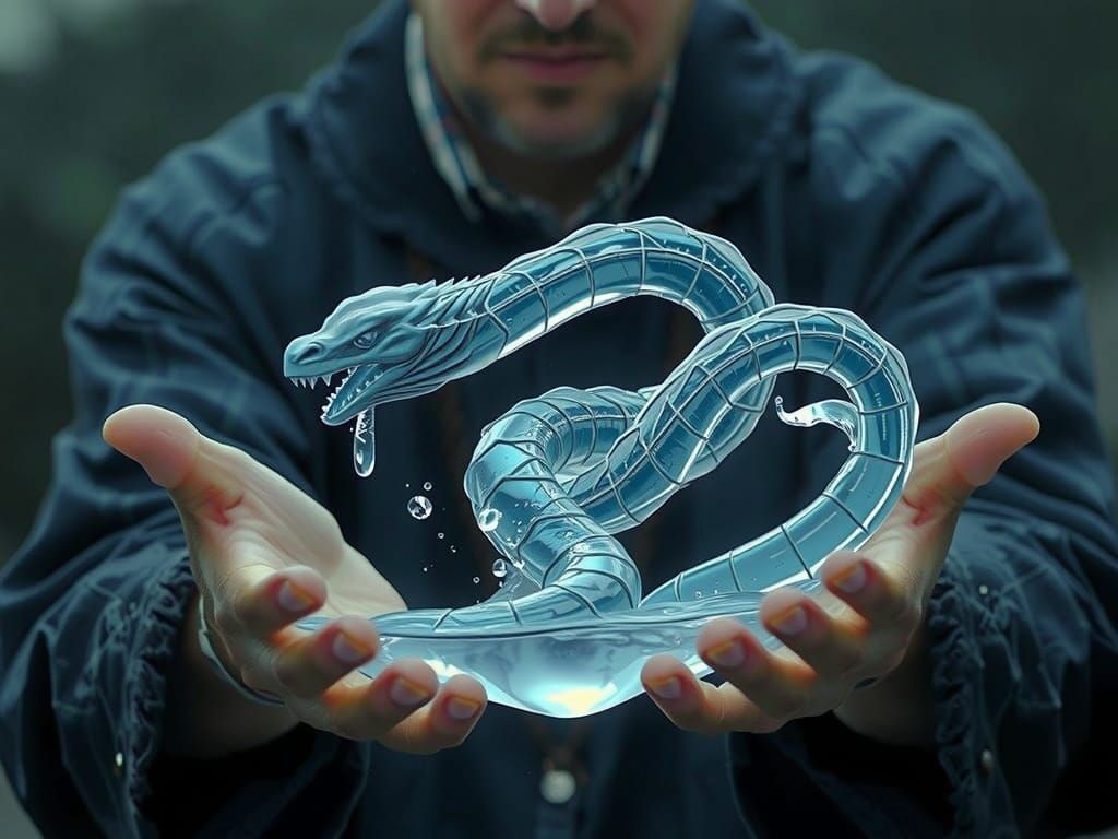 Mystical Sea Serpent Emerge from Wizard's Hands