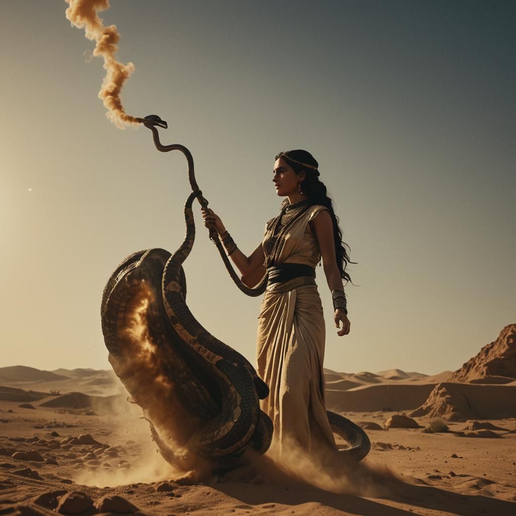 Isis Conjures Serpent from Dust: Cinematic Still