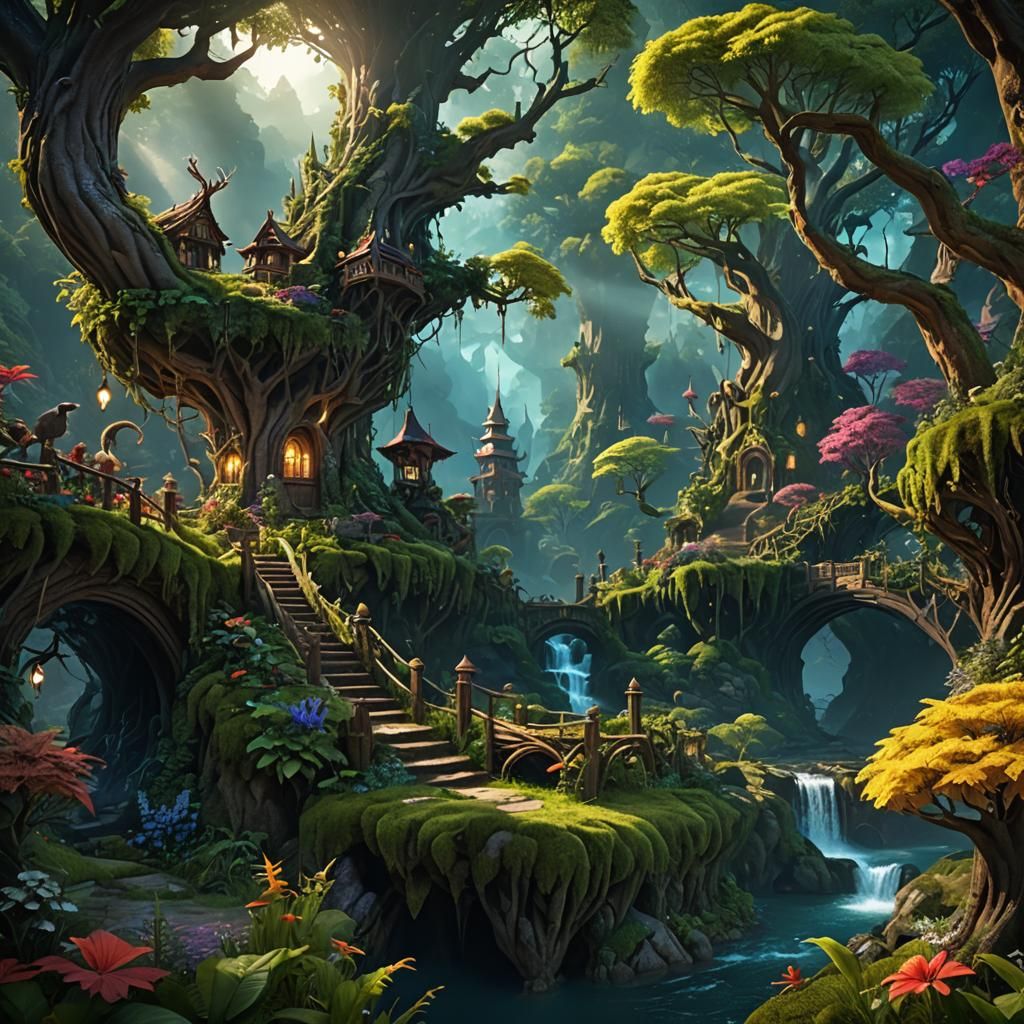 Enchanted Fantasy World with Magical Creatures