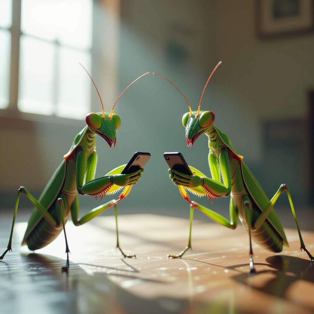 Laughing Mantises Pick Up Phones in Sin City Style