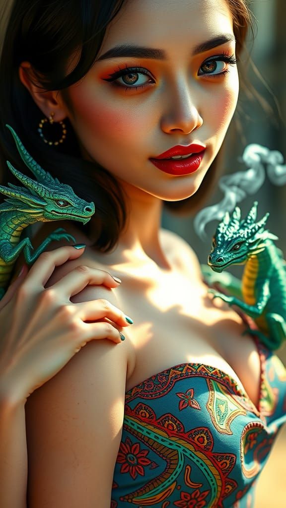 Emerald Goddess Supports Iridescent Dragon in Serene Hyper-R...