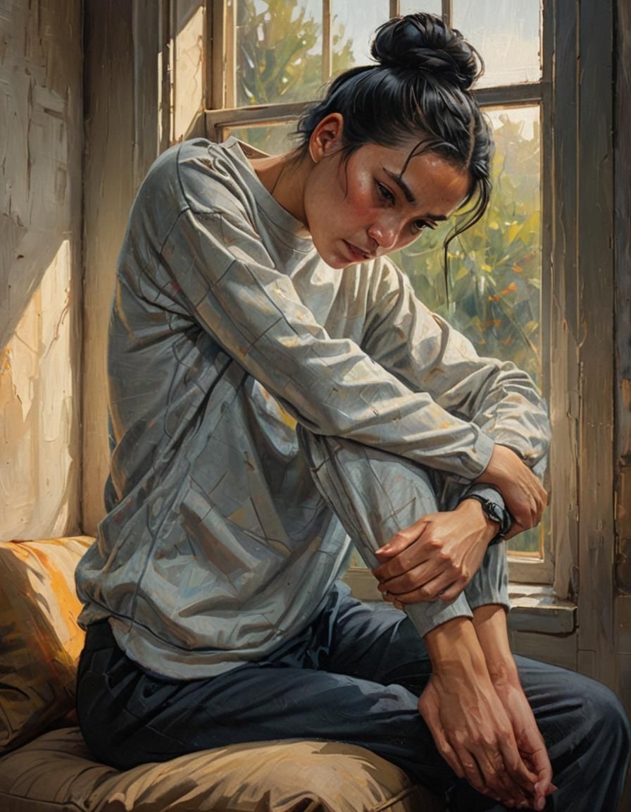 Moody Portrait of Woman in Dimly Lit Room