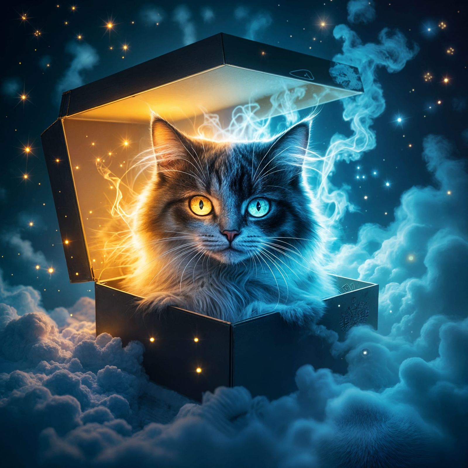 Schrödinger's Cat Surreal Painting in Quantum Space