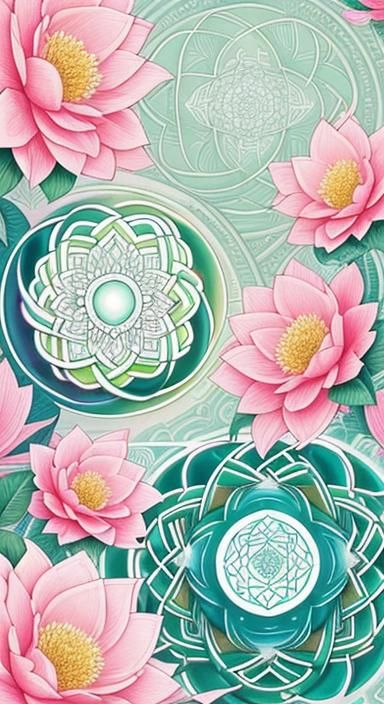 Geometric Botanical Blend with Meditating Figure