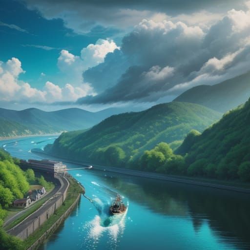 Boat on Rhine in Splash Art Style
