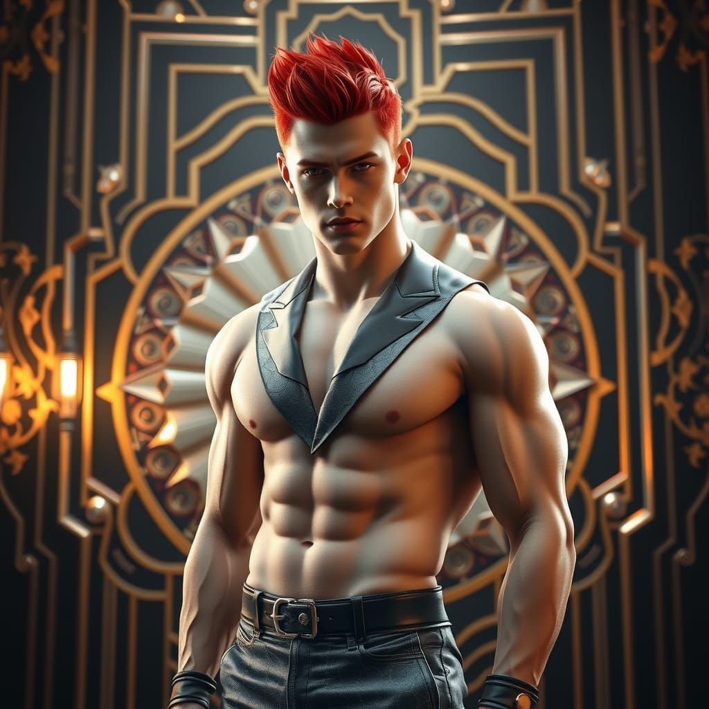 Athletic Man with Red Hair in Art Deco Style