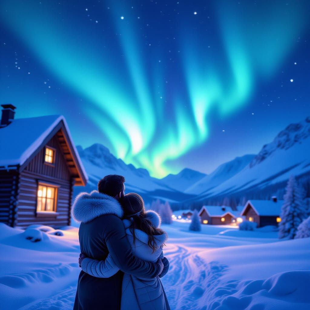 Family Awe Under Aurora Borealis