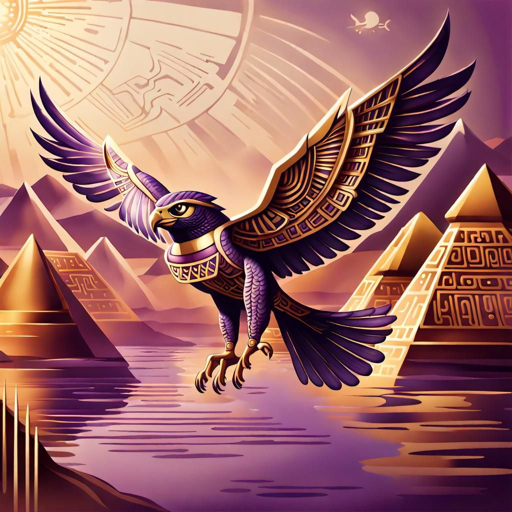 Egyptian Falcon in Hieroglyphic Style