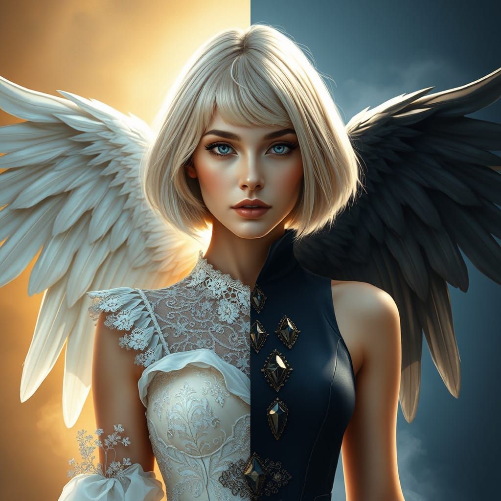 Angel of Contrasting Harmonies in Black and White