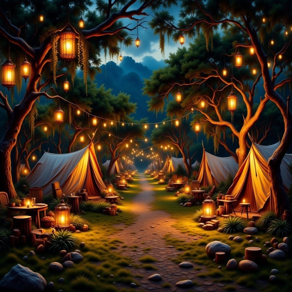 Magical Boho Campsite at Night