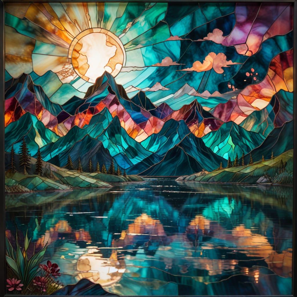 Ethereal Mountain Lake at Sunset in Jewel Tones