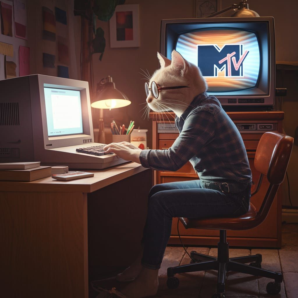 Gen X Cat Typing on Commodore 64