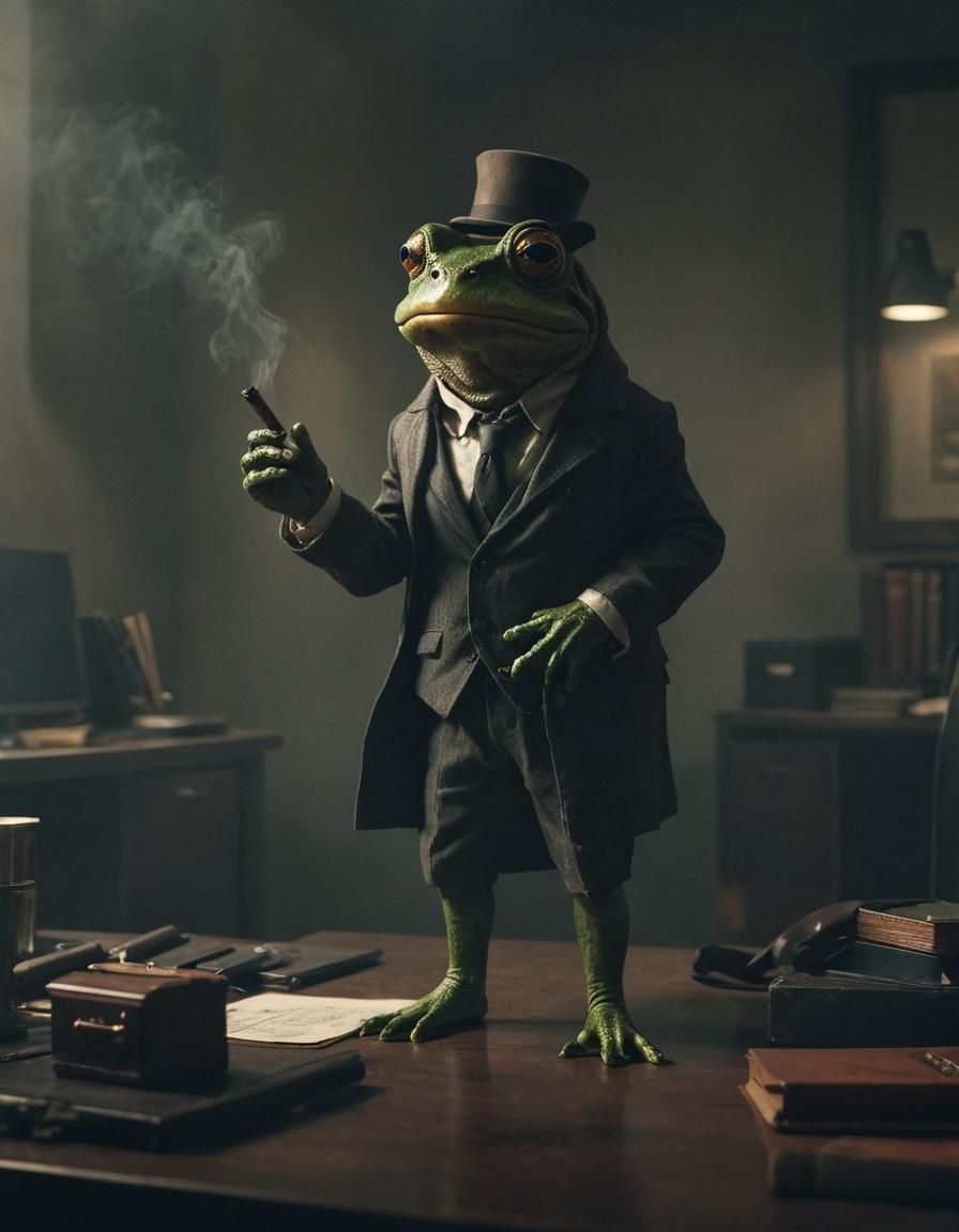 Sinister Frog Detective in Film Noir Style