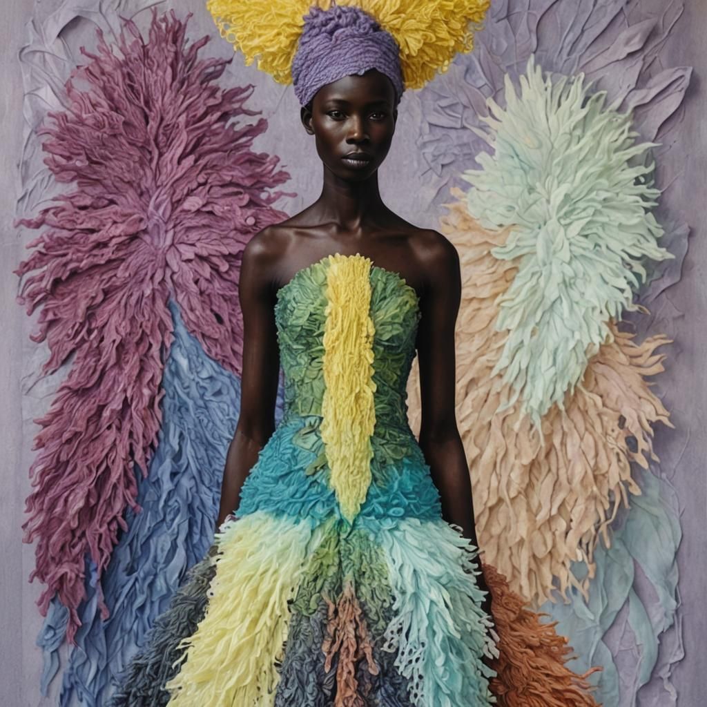 African Folklore Portrait in Textile Art Style