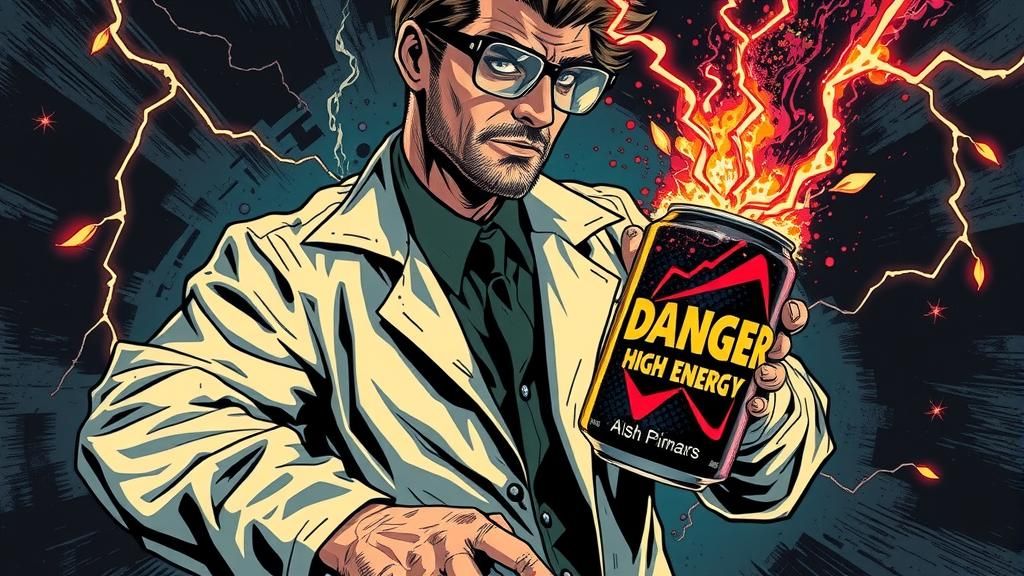 Scientist with Energy Drink in Comic Book Style