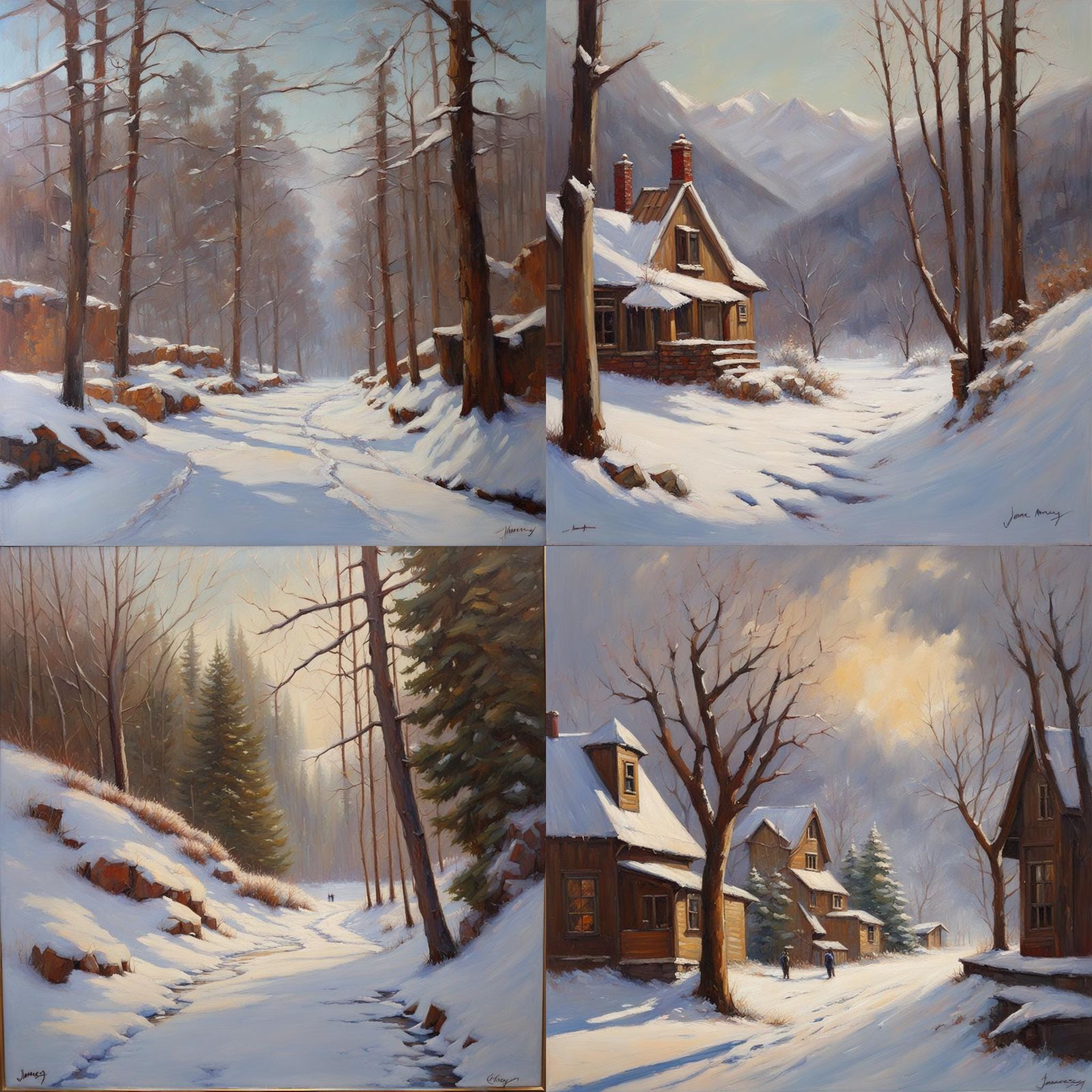 Snow Scene in Oil Painting Style