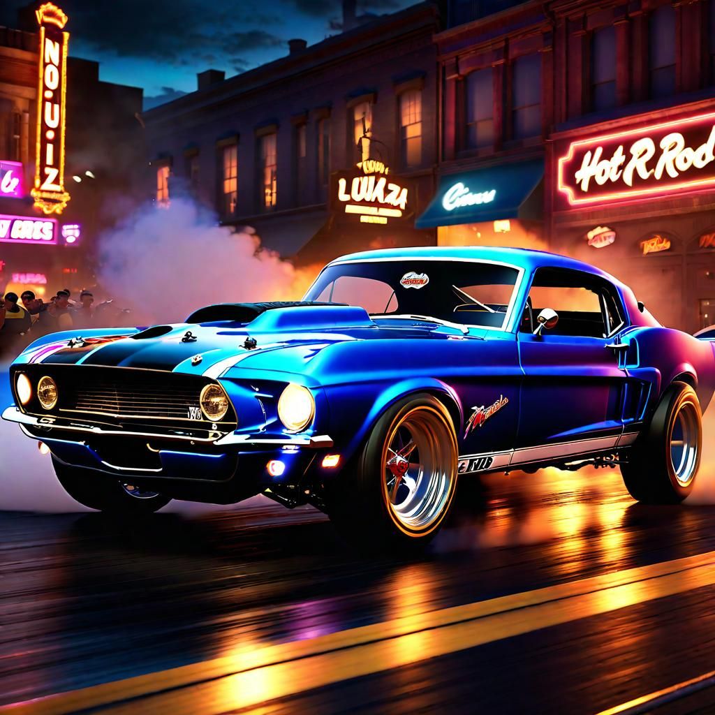 Hot Rod Drag Race on City Street at Night